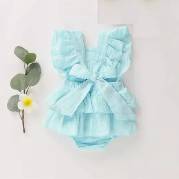 Alice First Birthday Romper Outfit Clothes Dress Jumpsuit Easter Teal Blue